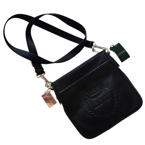 Ralph Lauren Handbags - NWT Vintage Ralph Lauren Black Logo Embossed Leather Crossbody Shoulder Bag